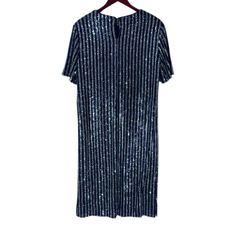 Anthropologie Flat White Short-Sleeve Sequin Stripe Shift Midi Dress small - Picture 10 of 14
